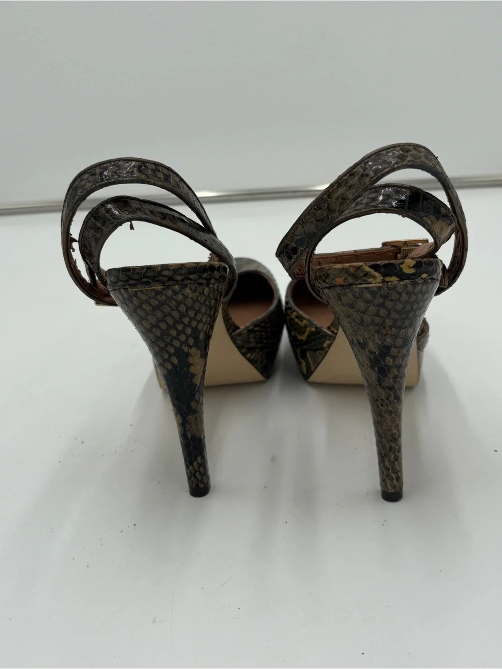 Vintage Ava & Aiden Stiletto Pumps Heels Snake Skin Platform Ankle Strap Size 9